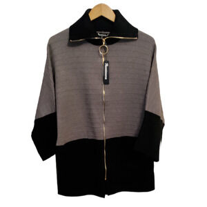 Romimona Cardigan Sweater Women's Medium Gold Zip Up Black Gray Long NEW w/ Tags
